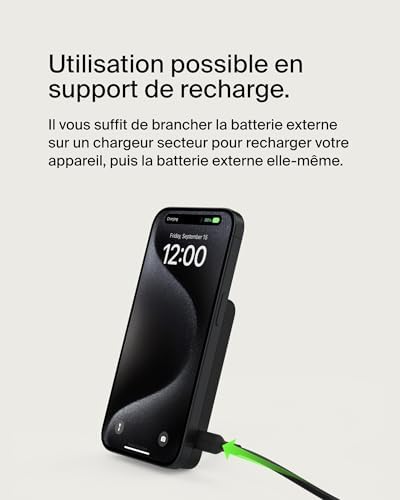 BoostCharge Pro Batterie Externe Magnétique sans Fil 5000mAh avec Qi2, Chargeur Portable Compatible MagSafe, Support intégré, Batterie Portable pour iPhone 16, iPhone 15, 14, 13, etc., Noire