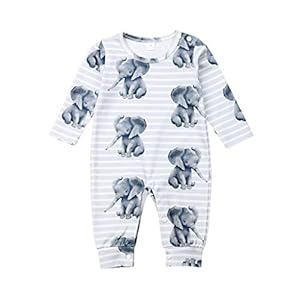 WEXCV Unisex baby jumpsuit rompers cartoon olifant print pasgeborenen pyjama kleding meisjes jongens 0-18 maanden…