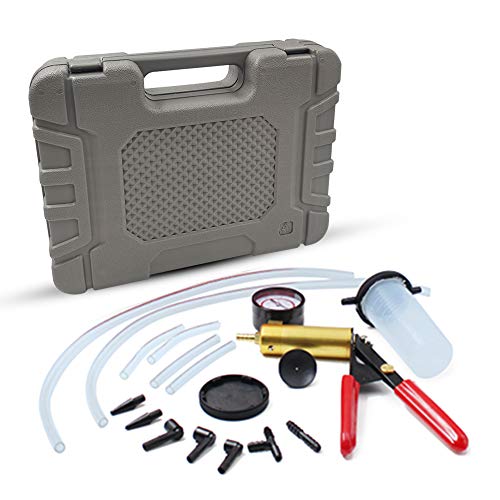 HTOMT 2 in 1 Brake Bleeder Kit Hand held Vacuum Pump Test Set for Automotive with Sponge Protected Case,Adapters,One-Man Brake and Clutch Bleeding System (Gray)