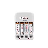 UTHCracy AAA 1100mAh Ni-MH Rechargeable Batteries (4 Pack) and Ni-MH AA AAA Smart Quick Battery Charger With USB Port Set