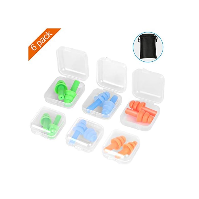 Nnrly 6 Packs Reusable Silicone Ear Plugs, Waterproof Hypoallergenic Noise Reduction Earplugs for Hearing Protection…