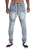 Victorious Distressed Biker Denim Jogger Pants JG870 - LT. INDIGO - Large