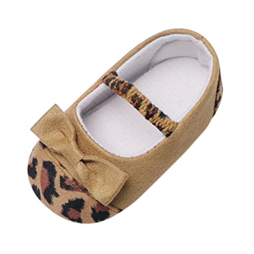 Moonker Baby Shoes,Toddler Infant Baby Girl Leopard Bow Crib Shoes Soft Sole Anti-Slip Single Shoes 0-18M (0-6 Months, Brown)