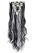DODOING 8Pcs 18 Clips 17-26 Inch Curly Straight Full Head Clip In On Hair Extensions Women Lady Hairpiece,Natural Black Mix Silver Grey,24 Inch-Curly