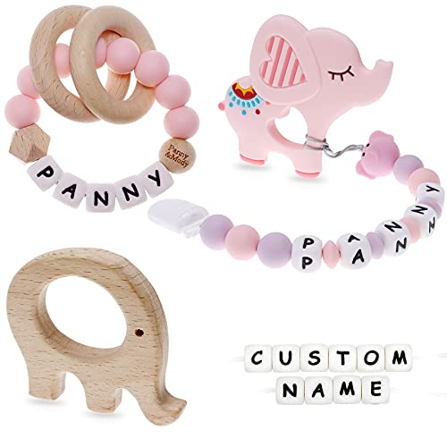 Personalized Baby Gift Set Teething Toys with Name, 4 in 1 Customizable Teethers, Customized