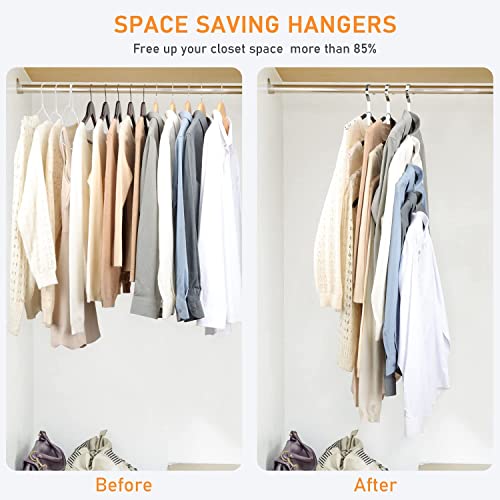 Arabest Hangers Space Saving, 2 Pcs 5 in 1 Magic Multiple Stainless Steel Metal Hanger, Multi Layer Hangers Non Slip Metal Foam Padded Clothes Hanger Coats Hangers for Household Space Saver (Black)