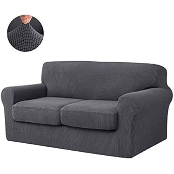 CHUN YI Stretch Sofa Slipcover Separate Cushion Couch Cover, Armchair Loveseat Replacement Coat for Ektorp Universal Sleeper, Checks Spandex Jacquard Fabric (Medium,Gray)