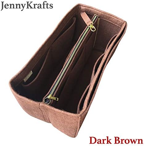 JennyKrafts Purse Insert (3mm Felt, Detachable Pouch w/Metal Gold Zip), Tote Bag Organizer Pockets