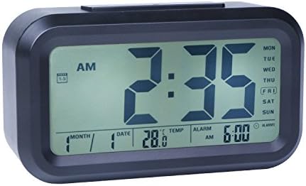 Alarm Clock, Relohas Digital Clock with 3 Alarms, Snooze, Smart Backlight, Low Light Sensor Technology for Light Sleepers, Kids, AAA Battery Operated