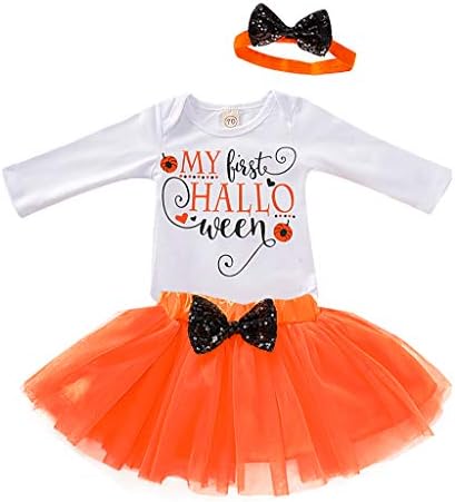 Newborn My First Halloween Outfits for Baby Girls Newborn Toddlers Romper Onesie Tutu Skirt Set with Headband