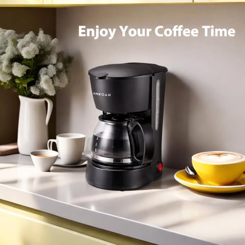 Drip Coffee Maker 650ml, 6 Cup Coffee Maker with Glass Carafe, Reusable Filter Coffee Maker, Auto Shut Off & Keep Warm Function, Compact Coffee Maker Machine 650W, Black