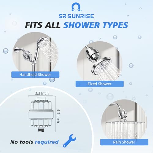 20-Stage Shower Filter-Shower Head Filter for Hard Water, with 3 Replaceable Filter Cartridges, High Output Shower Water Filter for Removing Chlorine and Fluoride, Polished Chrome