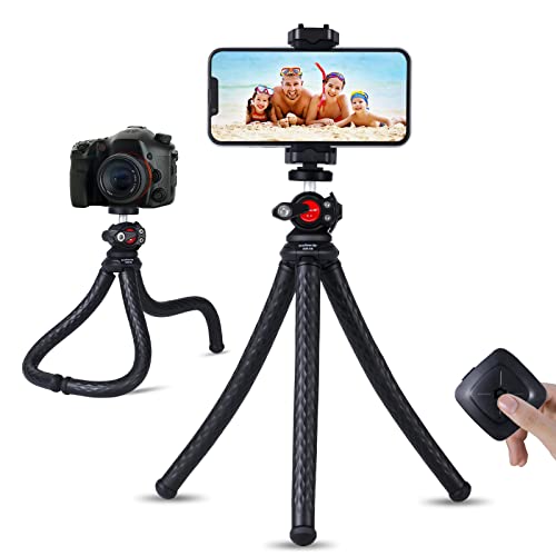 Flexible Tripod - Phone Tripod, Portable & Sturdy Adjustable Tripod w/Wireless Remote, Cell Phone Tripod Easy to Adjust 360° Ball Head, Mini Tripod can Load 6.6lbs, Stands for Phone, Camera, Recorder