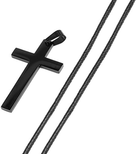Ckysee Jewelry Leather Rope Chain Stainless Steel Black Cross Pendant Necklace for Men or Women