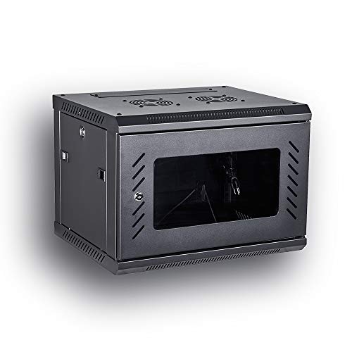 KENUCO [Fully Assembled] Deluxe IT Wall Mount Cabinet | Server Rack | Data Network Enclosure 19-Inch Server Network Rack with Locking Tempered Glass Door (Black 6U) - Thumbnail 7