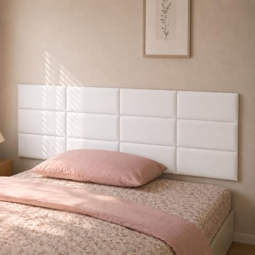 Umedol Anti Collision Wall Padding for Kids, Upholstered 3D Wall Panels | 6 Packs 7.8'' x 15.7'' Peel and Stick Headboard, Self Adhesive Wall Pads for Kids, Bedroom, Living Room, White
