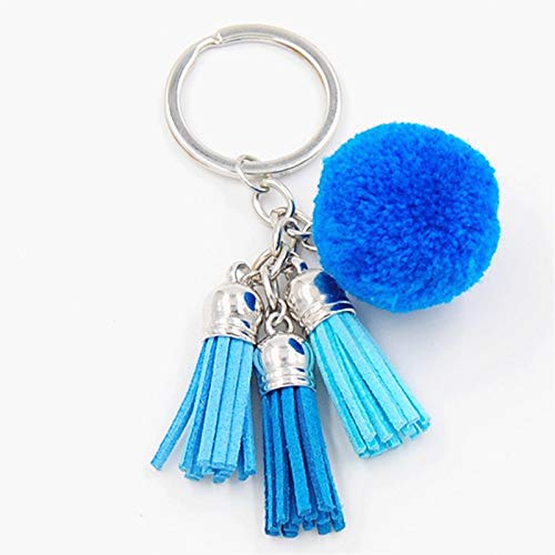 Key Chains - 1pc Gradient Blue Yellow Pink Green Tassel Fur Brand Bag Keychain Pompon Car Keyring Fur Ball Charms DIY Jewelry - by YPT - 1 PCs