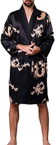 Men Chinese Style Dragon Sleep Robes 2Plus Size Long Bathrobe Faux Silk Long Male Sleep Robes Sleepwear