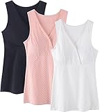 CAKYE Women Nursing Tank Top Camisole Sleep Bra For Maternity / Breastfeeding (Medium: Fits for Weight 120-145 lb, Black + Pink Dot + White (3pcs))