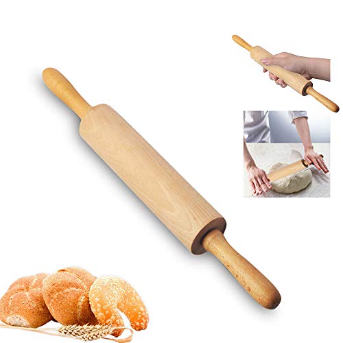 shamrock58 Wooden Handle Roller Smooth Rolling Pin Kitchen Cooking Baking Tool Dumpling Dough Perfect to Make Pastry (Beige)