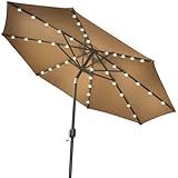 STRONG CAMEL 9'NEW SOLAR 40 LED LIGHTS PATIO UMBRELLA GARDEN OUTDOOR SUNSHADE MARKET-TAN