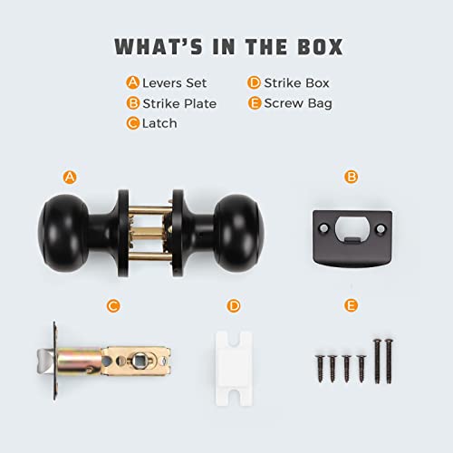 KNOBWELL 10 Pack Modern Door Knob Passage Door Knob, Black Closet Door