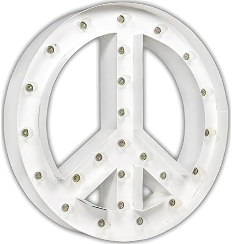 Vintage Marquee Light 24" Peace Sign White
