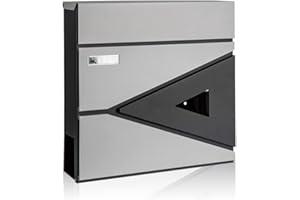 Ydocabinit Wall Mount Mailbox,Large Capacity Locking Mailbox for Outside,Galvanized Steel Cover and Rust-Proof Metal Post Box with Newspaper Holder,15.7"x15.7"x4.3" Black,MD039G