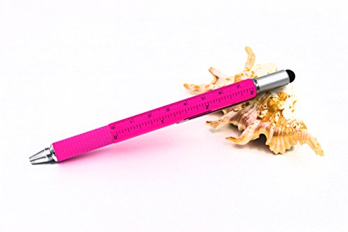 6 in 1 Multitool Pen with Gift Box - Includes 1 Ballpoint Pen, Universal Stylus Pen, Ruler,Flat and Phillips Screwdriver Bit, Level Gauge - The Perfect Multi-Function Gadget (Pink)
