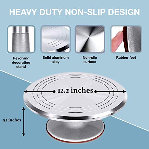 Cake Decorating Supplies For Beginners | Cake Decorating Kit Baking Supplies Set | Aluminum Rotating Turntable Stand | Frosting Piping Tips & Icing Bags | Smoother & Spatula, Frosting & Pastry Tools