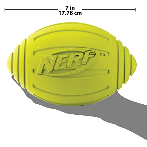 Nerf Dog Squeak Ridged Rubber Football Dog Toy, Medium/Large, Green 7 inches