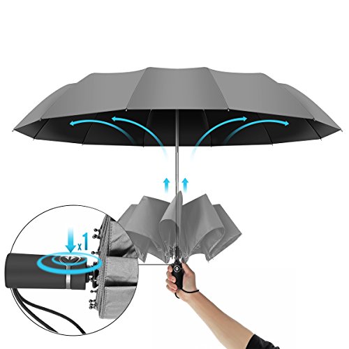 image for 12 Ribs Travel Umbrella Windproof-Compact Umbrella Foldable with Auto 