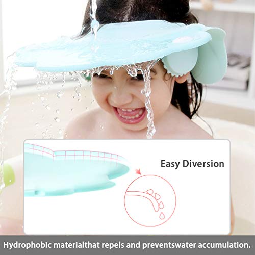 Maveek Baby Bathroom Safety Visor Caps Child Shower Cap，Adjustable Sticker, Comfortable, Soft, Safe, Waterproof & Elastic Ring Hat – for Showers, Bathing, Hair Cut, Pool, Beach, Toddlers(Pink&Green) - Thumbnail 6