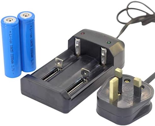 High Power 3.7V 18650 Batteries and Charger Kit, Universal UK Standard Plug, 2 Pieces 2200mah Batteries for Powerful LED Torches Headlamps Flashlights, Not for E-cigs