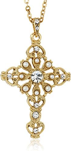 14k Crystal Cross Pendant Necklace, 16"