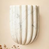7.5" Fluted White Imitation Marble Wall Lamp, Modern Wall Sconce Mini Wall Light with Half-Cylinder Desgin, Scandinavian Wall