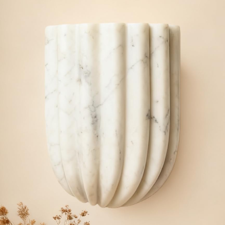 Photo 1 of Fluted White Imitation Marble Wall Lamp, Modern Wall Sconce Mini Wall Light with Half-Cylinder Desgin, Scandinavian Wall Mounted Light for Hallway, Bedroom, Corridor, Stairs, Living Room