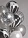 Mayen 40 Pcs 12 Inch Black Silver White Balloons Set, Silver Confetti and Black Agate Marble, Silver and White Latex Balloons for Wedding Baby Showers Graduation Birthday Party Decoration Backdrop