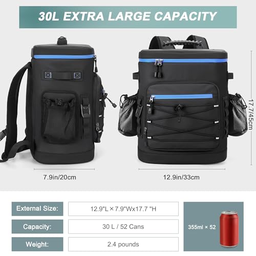 YOUNGOA Mochila Nevera Isotérmica, Mochila Termica Grande de 30 litros con Aislamiento Térmico y A Prueba de Fugas, Bolsa Picnic Impermeable para Hombre y Mujer