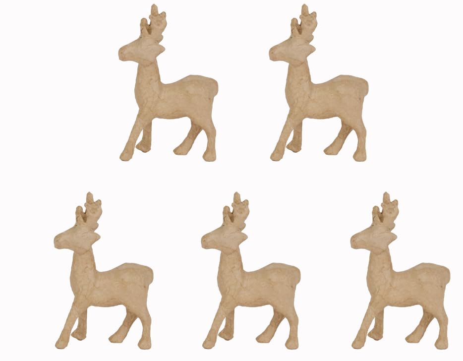 Décopatch NO735Opack -Lot de 5 supports en papier brun mâché 11,5x3,5x13,5 cm, Renne