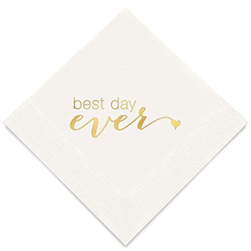 Gold Party Napkins Best Day Ever Cocktail Paper Party Dessert Beverage Napkins Bulk for Bridal Shower Occasions Wedding Anniversary Engagement Holiday Supplies - Thumbnail 2
