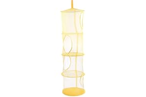 Hanging Toy Storage Mesh Storage Collapsible Net 4 Tier Space Save Organizer for Children Cuddly Toy Bedroom Tidy Yellow..
