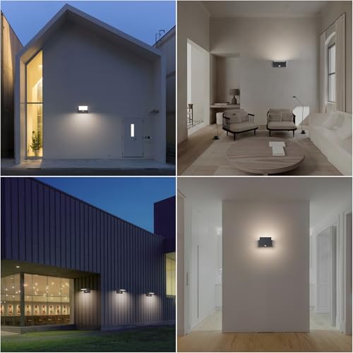 Klighten 24W LED Outdoor / Indoor Wall Light with Motion Sensor, IP65 Adjustable Wall Lamps Aluminium for Gardens Entrance Terrace, Anthracite, Neutral White 4000K