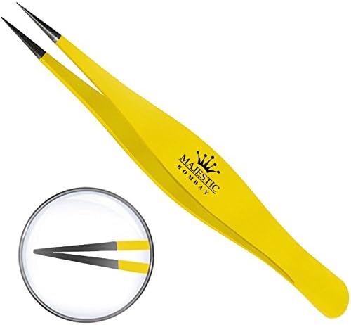Stainless Steel Precision Tweezers for Ingrown Hair, Eyebrow Hair, Facial Hairs - Great for Splinters and Glass Removal - Steel Pointy Ends Meet Perfectly - Perfect Stocking Stuffer Under 10 by Majestic Bombay