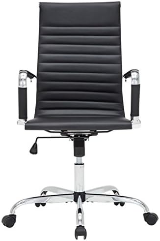 Wylang High Back Black Ribbed Upholstered PU Leather Executive Swivel Office Chair