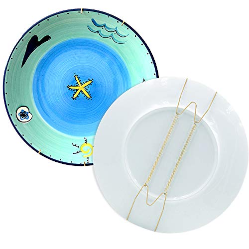 SelfTek 10 Pcs 8 Inch Stainless Steel Golden Wall Plate Hangers and 15 Pcs Wall Hooks Decorative Dish Display