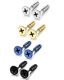 FUNRUN JEWELRY 4 Pairs Stainless Steel Punk Rock Womens Mens Screw Stud Earrings 4 Colors