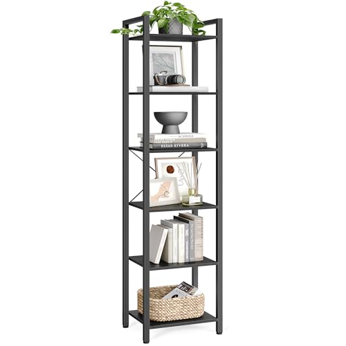 VASAGLE 6-Tier Bookshelf, Bookcase, Shelving Unit, for Office, Study, Living Room, Bedroom, 30 x 40 x 187.5 cm, Industrial, Ebony Black and Ink Black LLS101B56