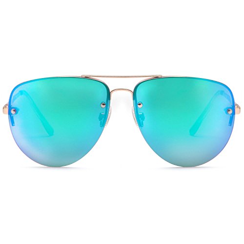 SUNLOUNGER Womens Oversized Aviator Sunglasses â€“ Mirror Teal Lenses on Gold Frame