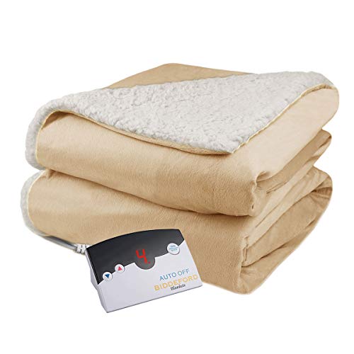 Pure Warmth Velour Sherpa Electric Heated Warming Blanket Full Linen